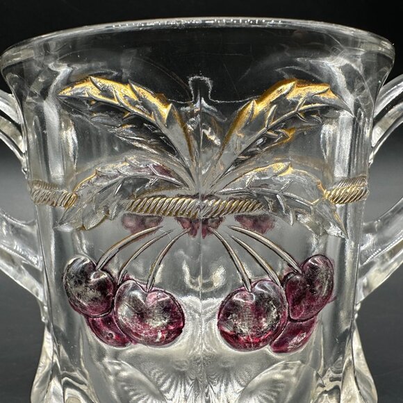 Antique Spooner Northwood EAPG Cherry and Cable Open Sugar Bowl Glass Double Han - Picture 8 of 13